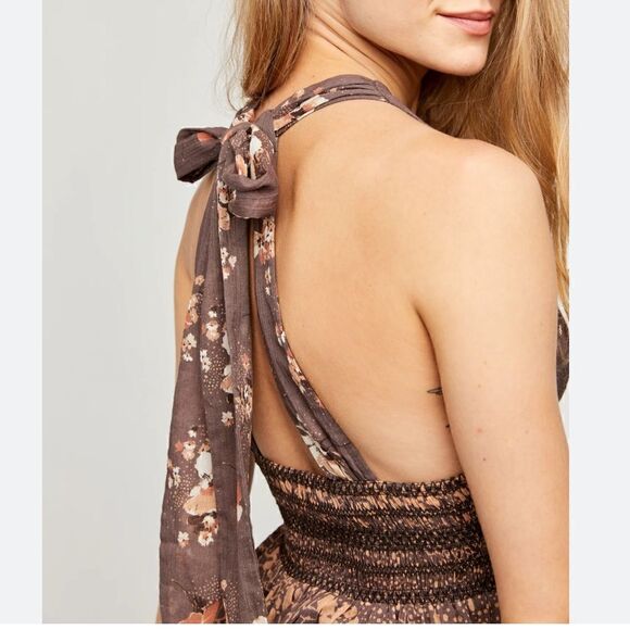 Free People Brinkley Smocked Floral Cocoa Combo Tank Top - Picture 3 of 9